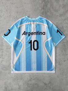 男士休闲撞色条纹T恤，夏季 - 藍白色 - 查看 2