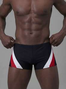 Manfinity KASUA 男士条纹弹力腰休闲泳裤 男士泳装裤 男士泳裤 男士泳衣 男士沙滩装 条纹泳裤 男士泳装 红白黑泳裤 男士泳衣裤 - 黑色 - 查看 4