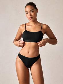 Women's Thin Strap Built-In Padded Bra Black, Lingerie - Black - View 7