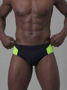 Manfinity KASUA Quần bơi tam giác thường ngày màu tương phản dành cho nam đi biển - màu đen - Xem 6