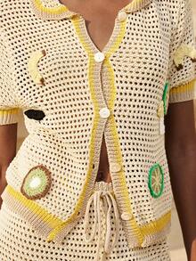 Maija Women's Fruit Motif Hollow Out Short Sleeve Knit Cardigan - Multicolor - View 7