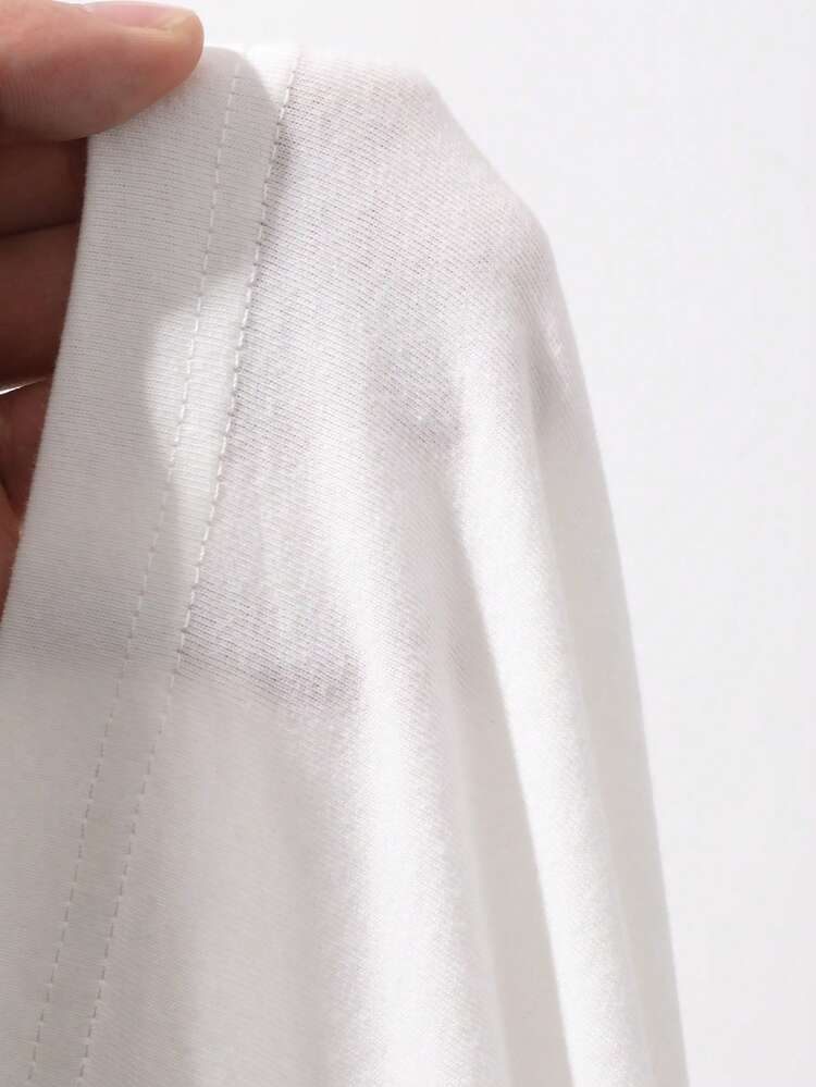 Plus Size Men's Solid White Short Sleeve T-Shirt, Summer