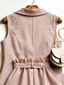 Franclia Women's Elegant Dusty Pink Summer 2 Pieces Set,Ruffled Tie-Waist Shorts,Loose Fit Blazer Shorts Set,Chic Holiday Vacation Holiday Outfit For Women - Pink - View 3