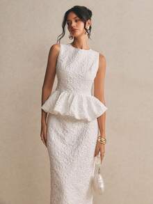 Women's Elegant White Jacquard Ruffle Hem Camisole And Skirt 2 Pieces Set,Wedding Guest Set,Elegant Set For Women ,Perfect For Wedding, Dates, And Everyday Wear,Spring/Summer,Work Outfits For Women - White - View 4