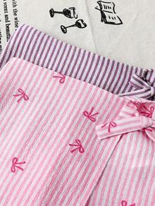 SHEIN Quần short kẻ sọc cho bé gái (cỡ nhỏ) có nơ trang trí. - Nhiều màu - Xem 8