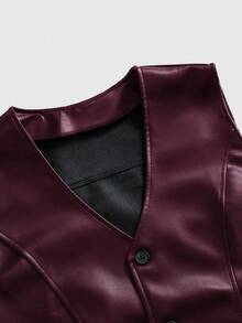 Street Life Men's Casual Leather Vest - Burgundy - View 4