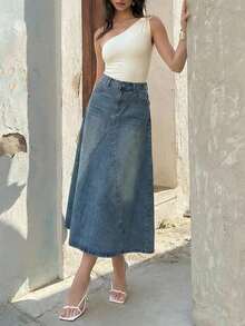 DAZY Women's Casual Washed Pocket A-Line Denim Mini Skirt, Spring/Summer,Wedding Guest Skirt Women - Medium Wash - View 6