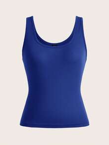 Slaydiva Women's Summer U-Neck Cropped Tank Top And Drawstring Pocket Shorts Set Outfits - Blue - View 5