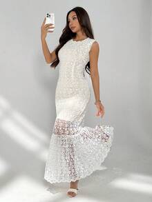 Rafferiza 女士优雅碎花连衣裙，夏季 - 白色 - 查看 1