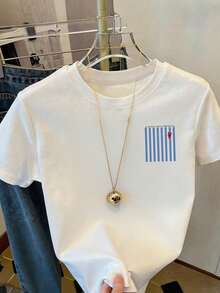 SHEIN LUNE 女士T恤，休闲街头风印花短袖T恤，可爱夏季上衣 - 白色 - 查看 2