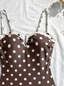 Swim Mod 2026 Spring/Summer Retro Polka Dot V-Neck Ruffle One-Piece Swimsuit, Women's Swimsuit, Polka Dot Bathing Suit - Multicolor - View 5