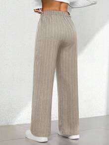 SHEIN PETITE Quần lửng ống rộng chất liệu có họa tiết, kiểu dáng thường ngày, thích hợp cho mùa hè. - Màu Khaki - Xem 3