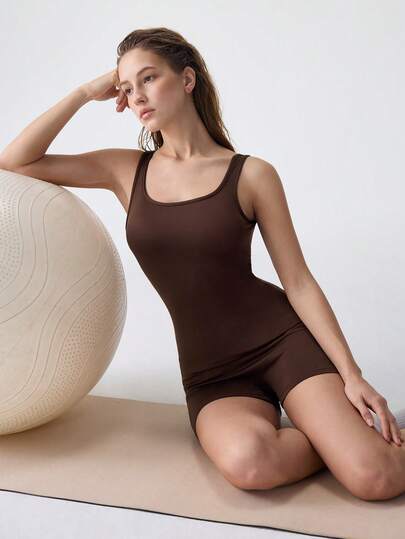 Loungeista Women's Solid Color Square Collar Tank Top Jumpsuit Romper