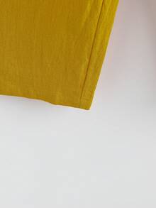 SHEIN LUNE CURVE Plus Size Women Solid Color Elastic Waist Casual Harem Pants - Yellow - View 4