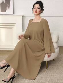 Yasmyna Kaftan & Jalabiya Wanita Warna Hijau Mint dengan Hiasan Pita Tekstur Buatan Tangan - Khaki - View 3