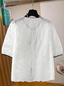 Franclia Áo sơ mi nữ dáng suông, thanh lịch, chất liệu Tencel, thêu họa tiết, xuyên thấu, cài khuy ngọc trai, kiểu dáng thường ngày. - trắng - Xem 2