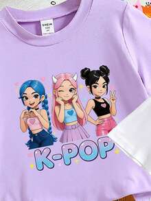 3pcs/Set Girls Casual T-Shirt Combo, K-POP Star + Rainbow Butterfly + Rhinestone Bow Print, Comfortable Round Neck Tops, Suitable For Spring, Summer, Autumn, White, Pink, Purple, Cute & Fun Girls Summer Short Sleeve, Assorted Colorful Styles - Pink - View 5