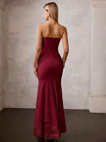 MOTF Soiréza WOMEN'S OCCASION WEAR MERMAID HEM LACE PATCHWORK LONG DRESS - Burgundy - View 3