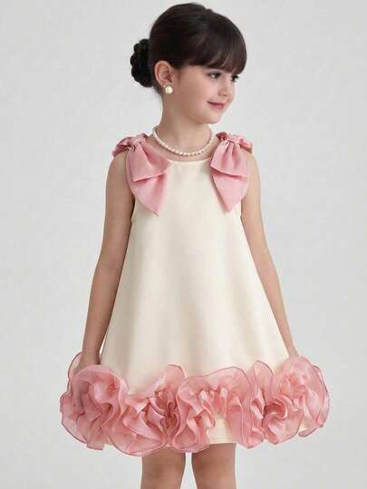 Young Girl Elegant And Cute Summer Color-Blocked Floral Print Purple Bow-Neck Loose Dress White Pink Dress Girls Toddler Elegant Dress Elegant Flower Girl Dress 3d Flower Bow Dress Sleeveless Dress Girls Birthday Dresses For Girls Wedding Dress For Kids Baptism Dresses For Girls Child Dress Little Bride Gown For Kids Zoey Costume Young Girls Dresses Yellow Kids Dress Girls Party Dress Cocktail Dress For Kids Girls Special Occasion Dress Kids Formal Wear Birthday Dress For Girl