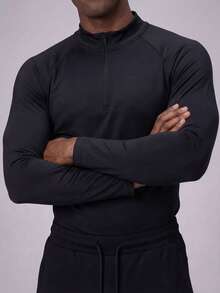 Manfinity KASUA Men's Plain Insert Sleeve Surf T-Shirt Athletic Workout Shirt, Men Swim Shirt, Mesh Men Top, Men S Rash Guard Shirt, Long Sleeve Swim Shirt - Black - View 5