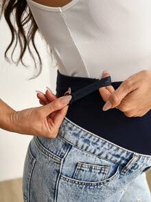 SHEIN 休闲雏菊刺绣浅蓝色阔腿孕妇牛仔裤，春夏款 - 淺色水洗藍 - 查看 5