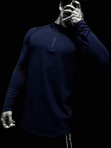 RISE LYT Boyfriend-Stil Herren Halb-Reißverschluss Raglan Ärmel Sport T-Shirt Langarm Shirt Workout Tops Herbst atmungsaktiv anliegendes Shirt Herbst Rundhalsausschnitt Kompressionsshirt Herren - marineblau - Übersicht 3