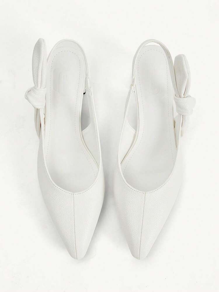 CUCCOO CHICEST Spring And Autumn New Products White Bow Leather Pointed Slingback Thick Heel Fashion French Simple And Generous Premium Versatile Women's High Heel Shoes