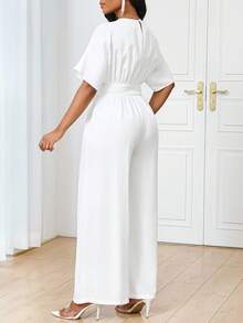 SHEIN Lady Bộ áo liền quần trắng thanh lịch mùa hè dành cho nữ, trang phục mùa hè cho nữ, trang phục đi nghỉ mát cho nữ - trắng - Xem 2