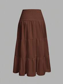 SHEIN MOD Women's Solid Color Waist Tie Casual Skirt - Brown - View 2