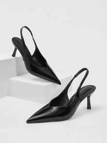 CUCCOO SZL Giày nữ mùa xuân hè mới, màu trơn, mũi nhọn hình chữ V, gót nhọn cao gót kiểu stiletto, giày công sở thanh lịch, thời trang, giày da cao gót nữ, giày slingback, giày công sở đa năng, phù hợp cho người đi làm. - màu đen - Xem 2