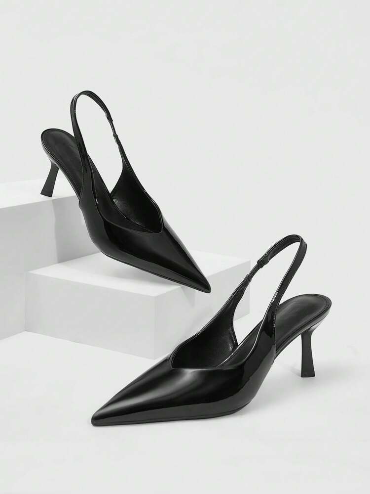 CUCCOO SZL Women Shoes Spring And Summer New Solid Color Nails Pointed V-Shaped Mouth Stiletto High-Heeled Shoes Commuting Elegant Fashion Leather Women's High-Heeled Shoes Slingback Heel Shoes Commuting Elegant Fashion Office Workers Versatile Commuting Wear