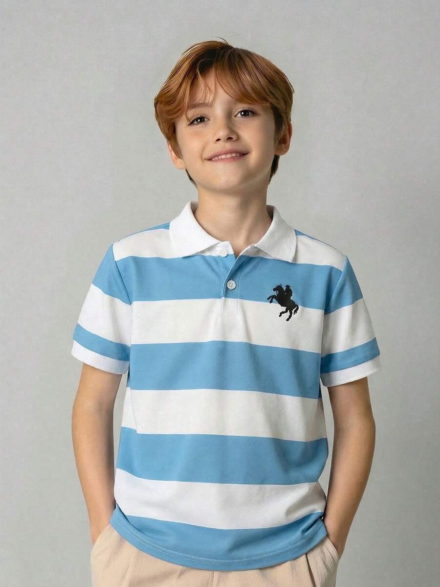 SHEIN 男童纯色短袖翻领Polo衫 - 彩色 - 查看 1