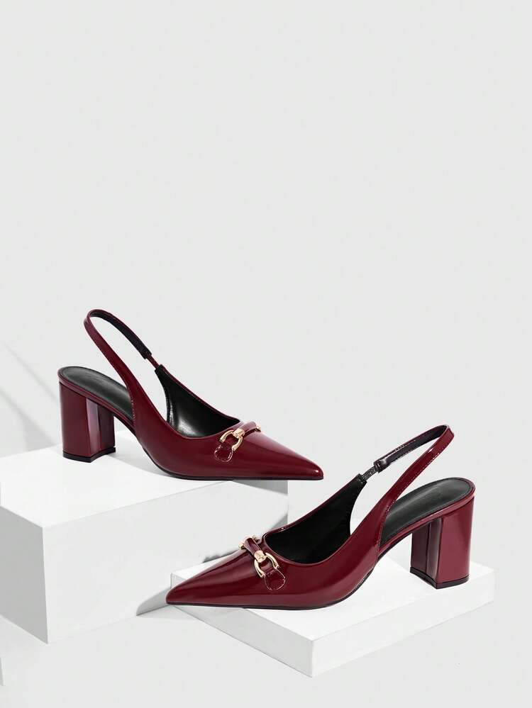 CUCCOO SZL Women's Pointed Toe Thick Heel High Heels, Metal Buckle Design, Solid Color, Sexy Elegant Stylish Pumps, Suitable For Commuting, Dating, Afternoon Tea, Party, Evening, Daily Wear