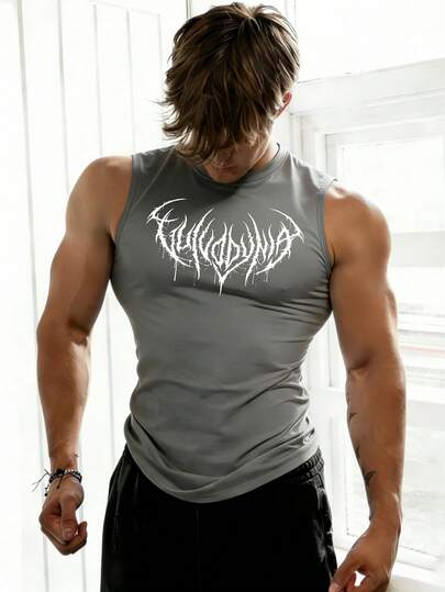 GymBeat Men's Crew Neck Sleeveless Fitted Fashion Print Summer Sports T-Shirt & Tank Top