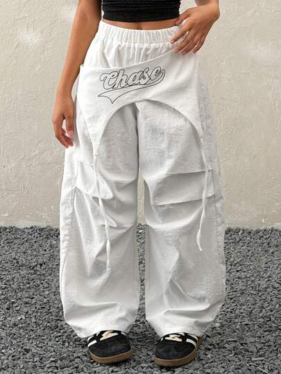 Coolane Kids 少女春夏街头风 Y2K 音乐节白色撞色降落伞裤