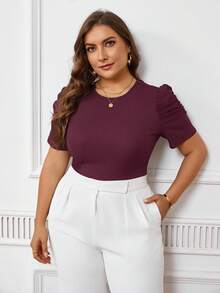 SHEIN Privé Plus Size Women Black Minimalist Bodysuit, Fall Back To School - Coffee Brown - View 5