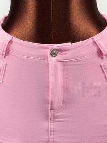 Slaydiva Women's Solid Color Casual Denim Shorts - Pink - View 6