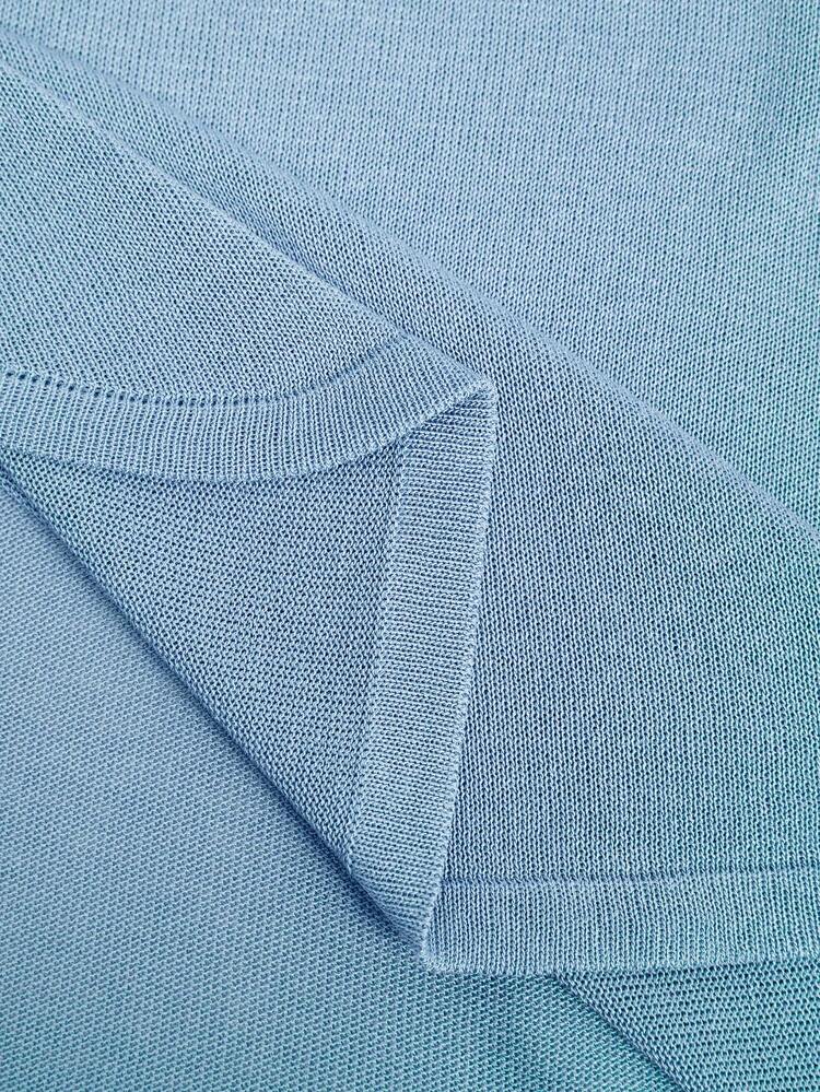 2026 Spring/Summer Women's Light Blue 3D Arc Shoulder Sleeve Knit Top, Modern Lightweight Luxurious Urban Chic Business Casual Office Wear, Versatile All-Season Holiday Beach Outfit