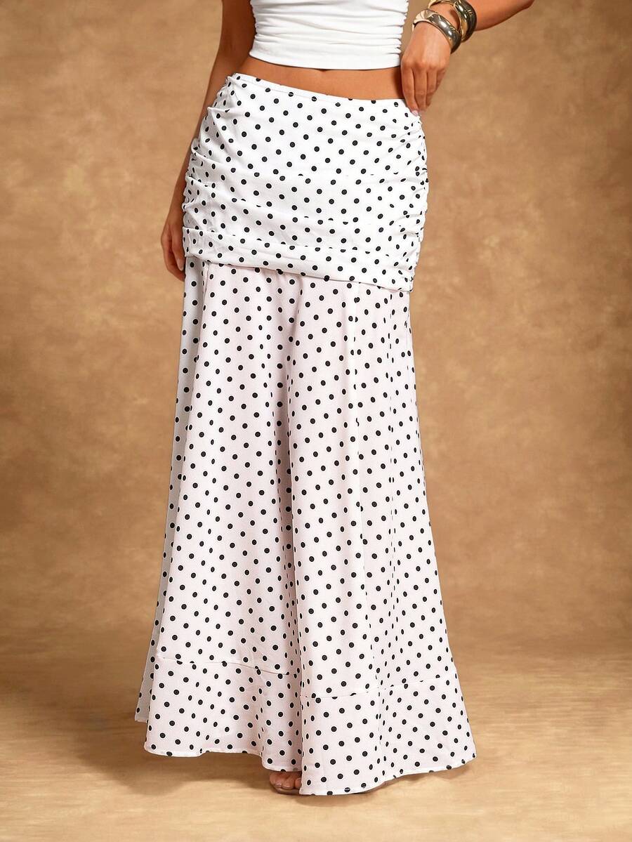 Radiana Women's Elegant Romantic Retro White Chiffon Polka Dot Mermaid Skirt, Polka Dot Maxi Skirt, Lightweight Flowing Chiffon Skirt, Holiday Maxi Dress, Suitable For Casual Outings, Daily Wear, Dates, Vacations, Beaches, Holidays, Concerts, Country Music Festivals - White - View 1