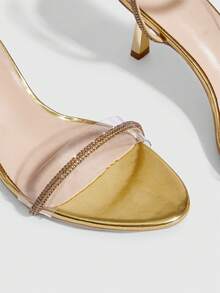 CUCCOO SZL 女士鞋履经典时尚金色闪亮水钻女士高跟凉鞋搭扣凉鞋宴会派对舞蹈性感高跟凉鞋 - 金色 - 查看 5