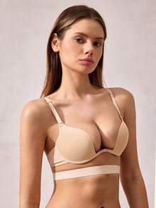 Veilyse Women's Casual Beige Backless Push Up Bra With Slight Stretch Fabricfor Summerfor Summer - Beige - View 6