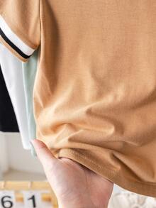 SHEIN 4件套男童休闲简约圆领短袖T恤，卡其绿、黑、白组合，夏季日常百搭 - 彩色 - 查看 10