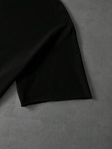 PAVTROS 男士宽松圆领短袖T恤，白色，简约设计，卷边下摆 - 黑色 - 查看 4