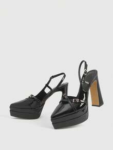 CUCCOO LuxiPop Women's High Shoes, Stiletto High-Heeled Platform Black Exposed Heel Party High Heels, Nightclub Party Style, Vacation Wear, A Must For Travel, 2000's Style - Black - View 6