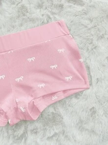 Sweetina 蝴蝶结印花吊带露脐上衣和短裤两件套，青少年休闲装 - 粉色 - 查看 3