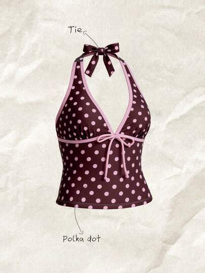 Elavelle Women's Random Print Spaghetti Strap Bow Tie Camisole Bikini Top, Spring/Summer