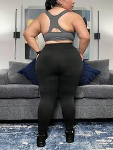 Cardis.Ego Plus Solid Wideband Waist Leggings With Phone Pocket, For Hourglass Body Shape - Black - View 2