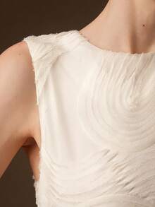 Anewsta Áo tank top nữ không tay cổ tròn, chất liệu vải 3D họa tiết, kiểu dáng thường ngày, thích hợp cho mùa xuân/hè, đa năng cho trang phục công sở. - Màu be - Xem 1