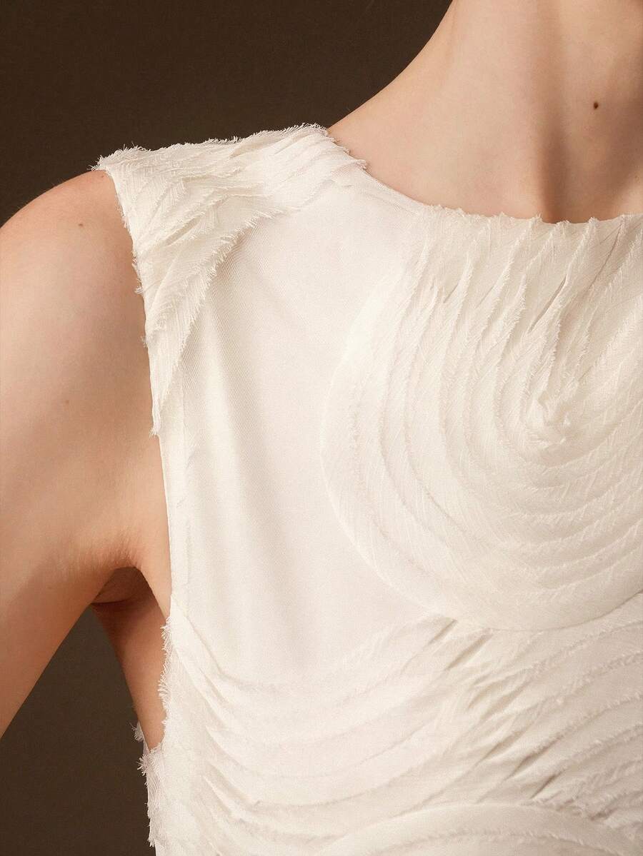 Anewsta Áo tank top nữ không tay cổ tròn, chất liệu vải 3D họa tiết, kiểu dáng thường ngày, thích hợp cho mùa xuân/hè, đa năng cho trang phục công sở. - Màu be - Xem 1