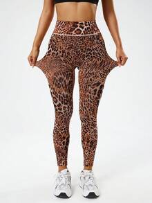 Dewbera Women's Leopard Print Seamless High Stretch Sports Leggings, Yoga Dance Fitness Pants - Brown - View 8